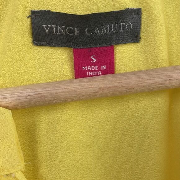 Vince Camuto Yellow Chiffon Dress Baby Doll Split neck tiered long sleeve Small - Picture 11 of 15